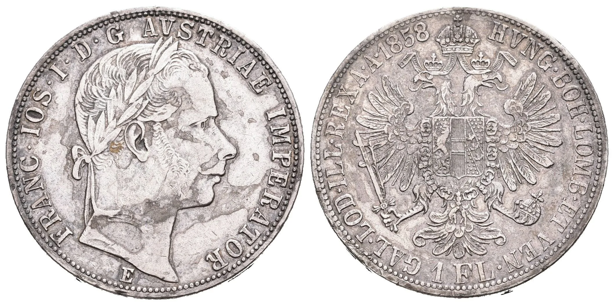 Zlatník 1858 E, tmavá patina, zbytky lesku na Rv., — 1