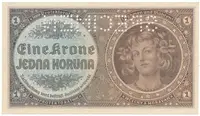 Protektorát Čechy a Morava, 1 Koruna b.d. (1940), tisk Haase, série H, perf. SPECIMEN z rubu, Hej.30b.S4 - fotografie 2