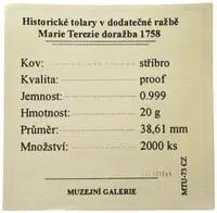 Replika - Historický tolar - Marie Terezie 1758 - fotografie 2