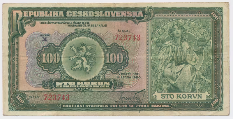Československo, 100 Koruna 1920, série M, Hej.16a, pěkná