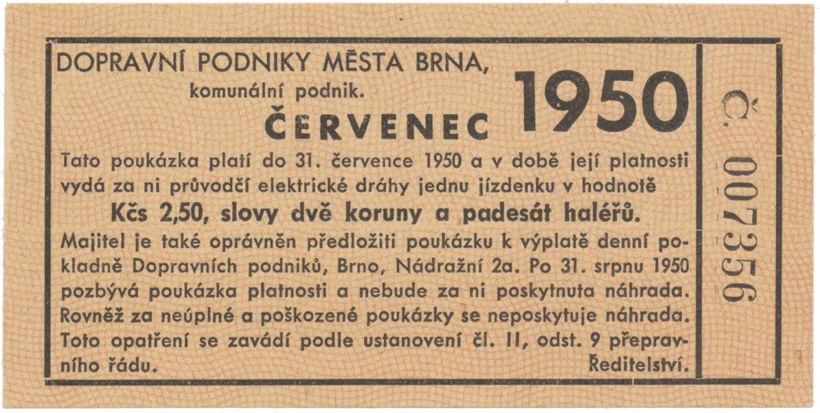 Brno - elektrické dráhy, 2.50 Kčs červenec 1950, HH.16.1.18a