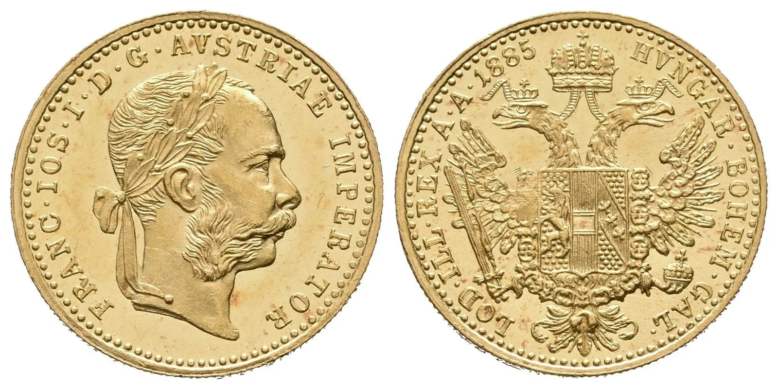 Dukát 1885, luxusní zachovalost, ražební lesk, drobné rysky — 1