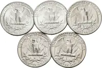 Soubor mincí - 1/4 Dollar 1943 D, 1944 D, 1948, 1951, 1956, — 2