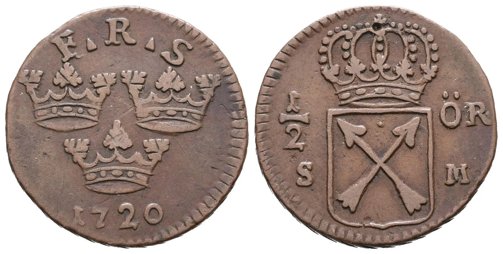 Švédsko, 1/2 Öre SM 1720
