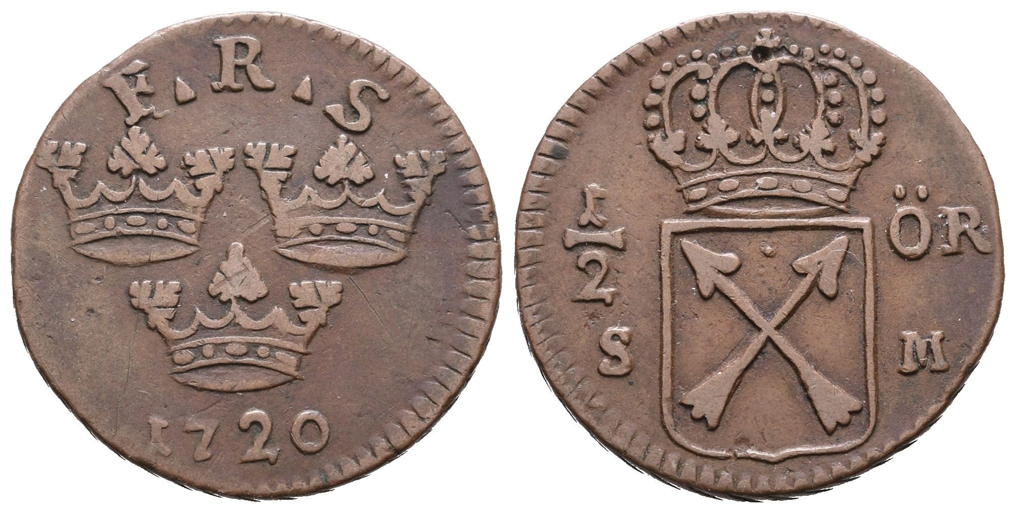Švédsko, 1/2 Öre SM 1720