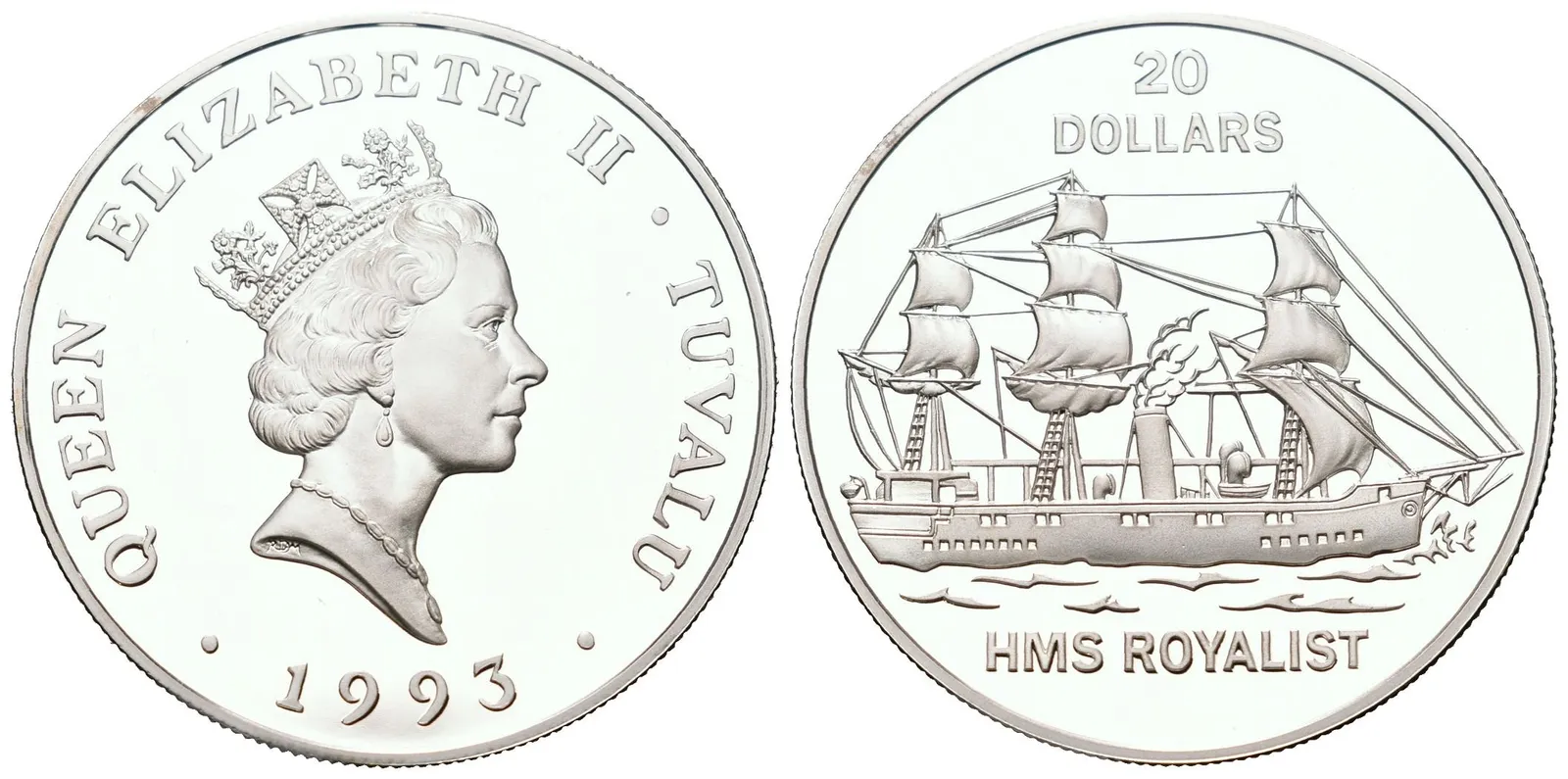 Tuvalu, 20 Dollars 1993 - HMS Royalist