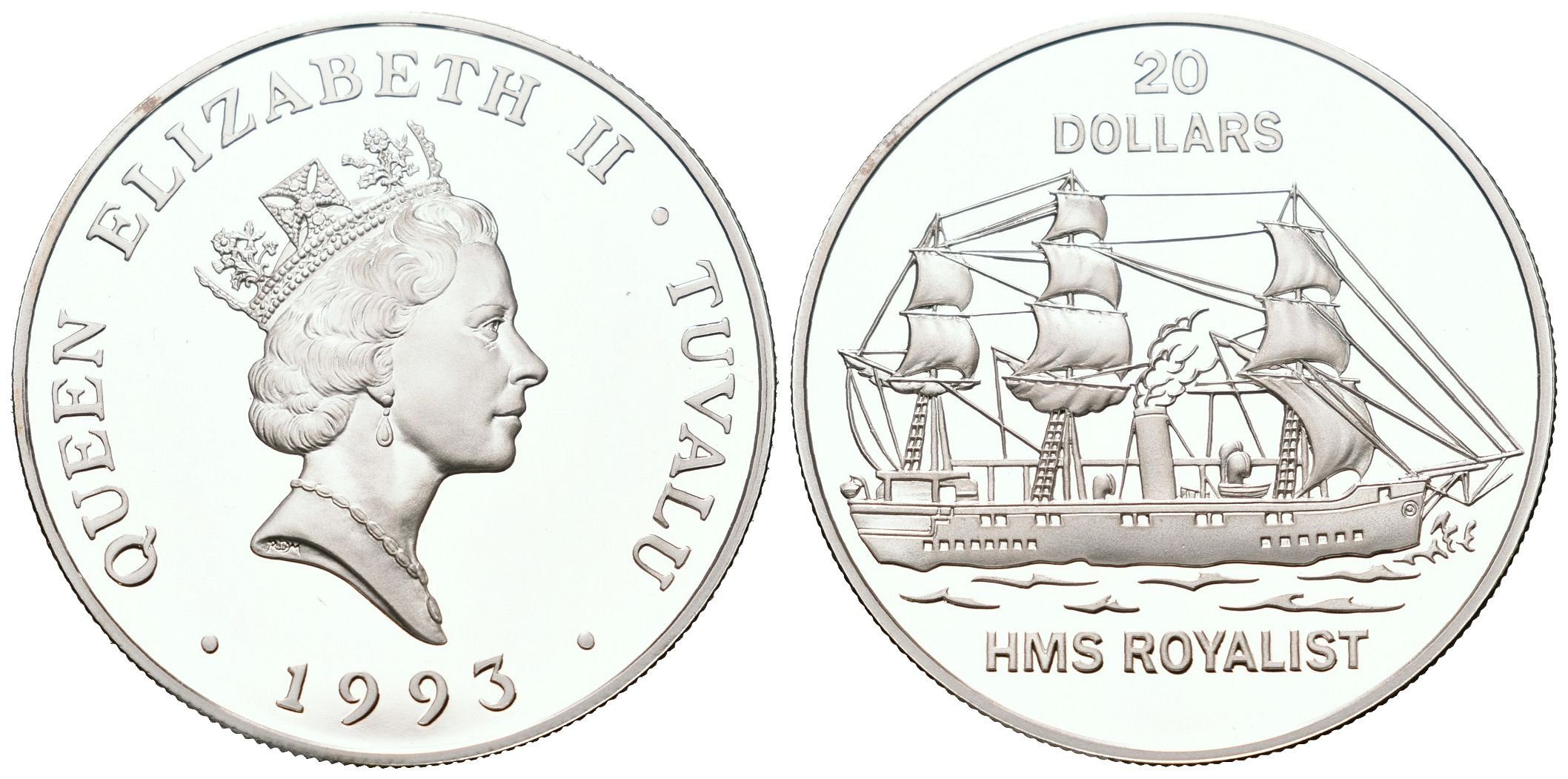 Tuvalu, 20 Dollars 1993 - HMS Royalist