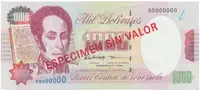 Venezuela, 1000 Bolivares 1998, anulát - ESPECIMEN SIN VALOR, P.76cs