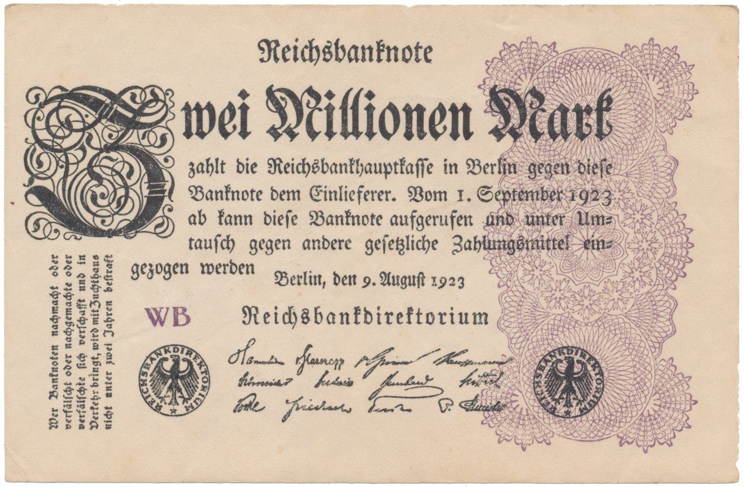 Německo, 2 Millionen Mark 1923, Ro.103d