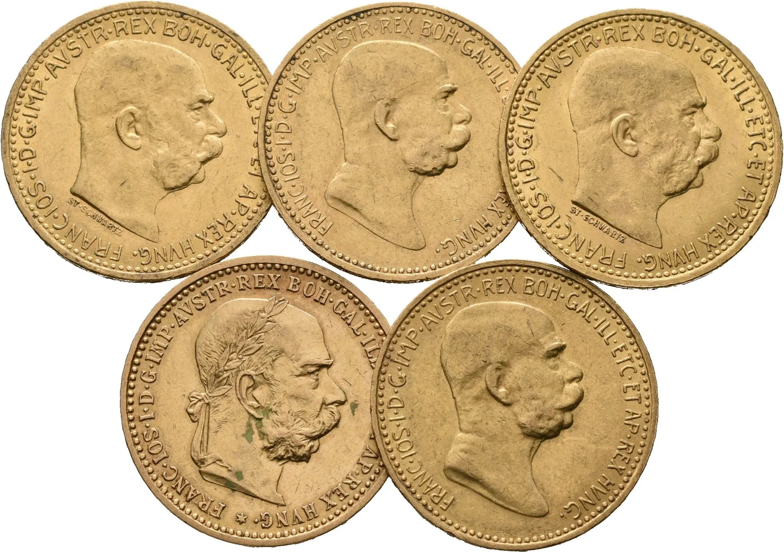 10 Koruna 1905, 1909, 1910, 1911
