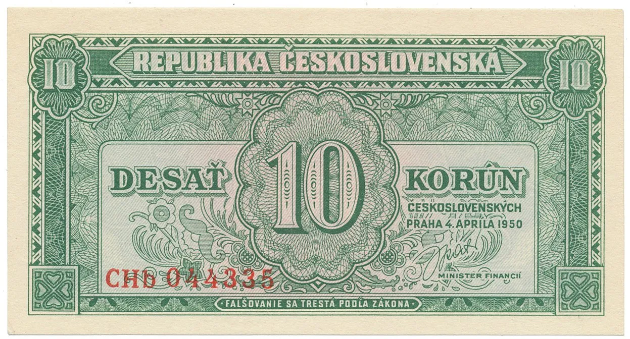 Československo, 10 Koruna 1950, série Aa - Zh (třípísmenková CHb), Hej.86b