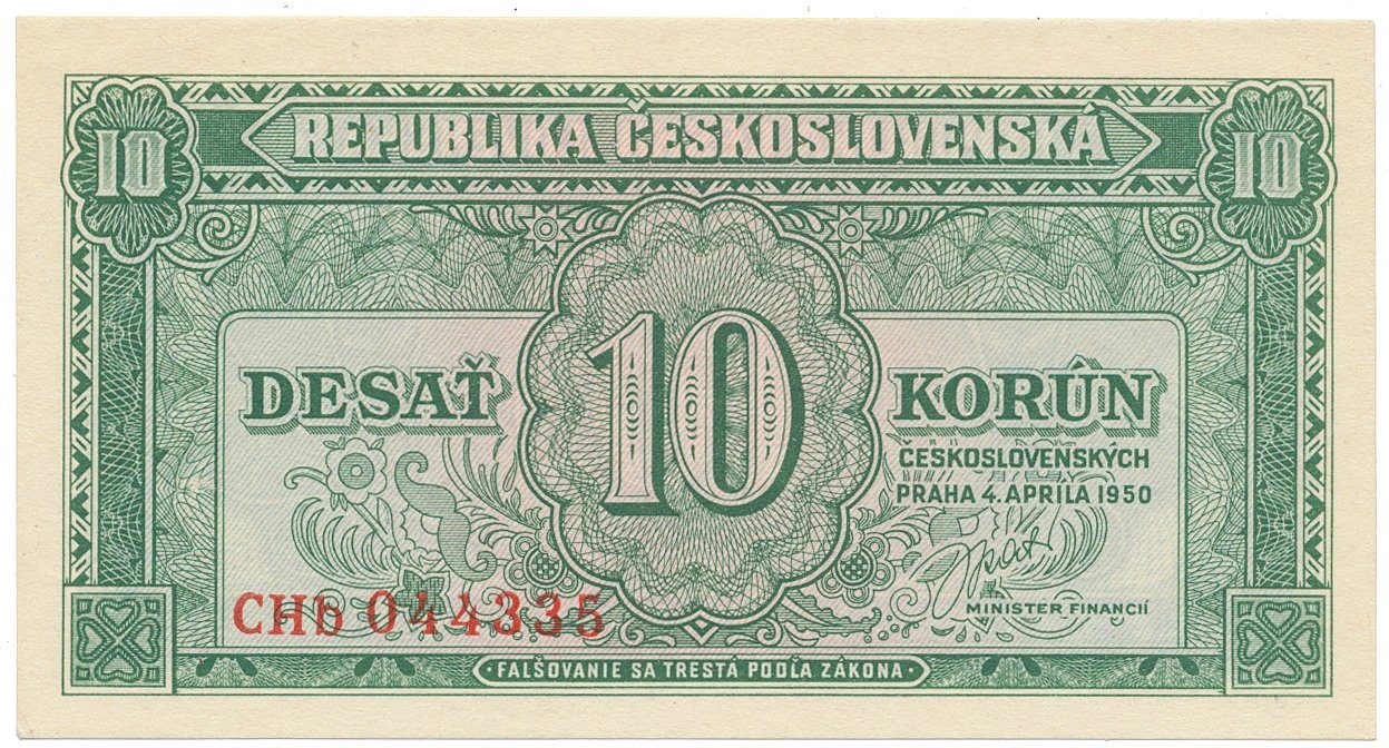 Československo, 10 Koruna 1950, série Aa - Zh (třípísmenková CHb), Hej.86b