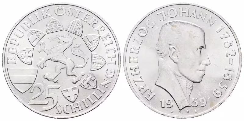 Rakousko, 25 Schilling 1959 - Arcivévoda Jan