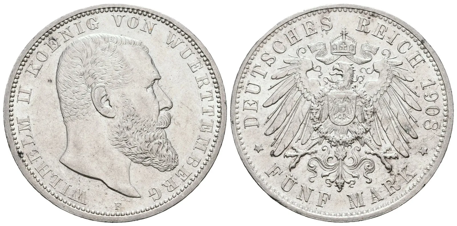5 Marka 1908 F, J.176, krásná zachovalost, ražební lesk, rysky — 1