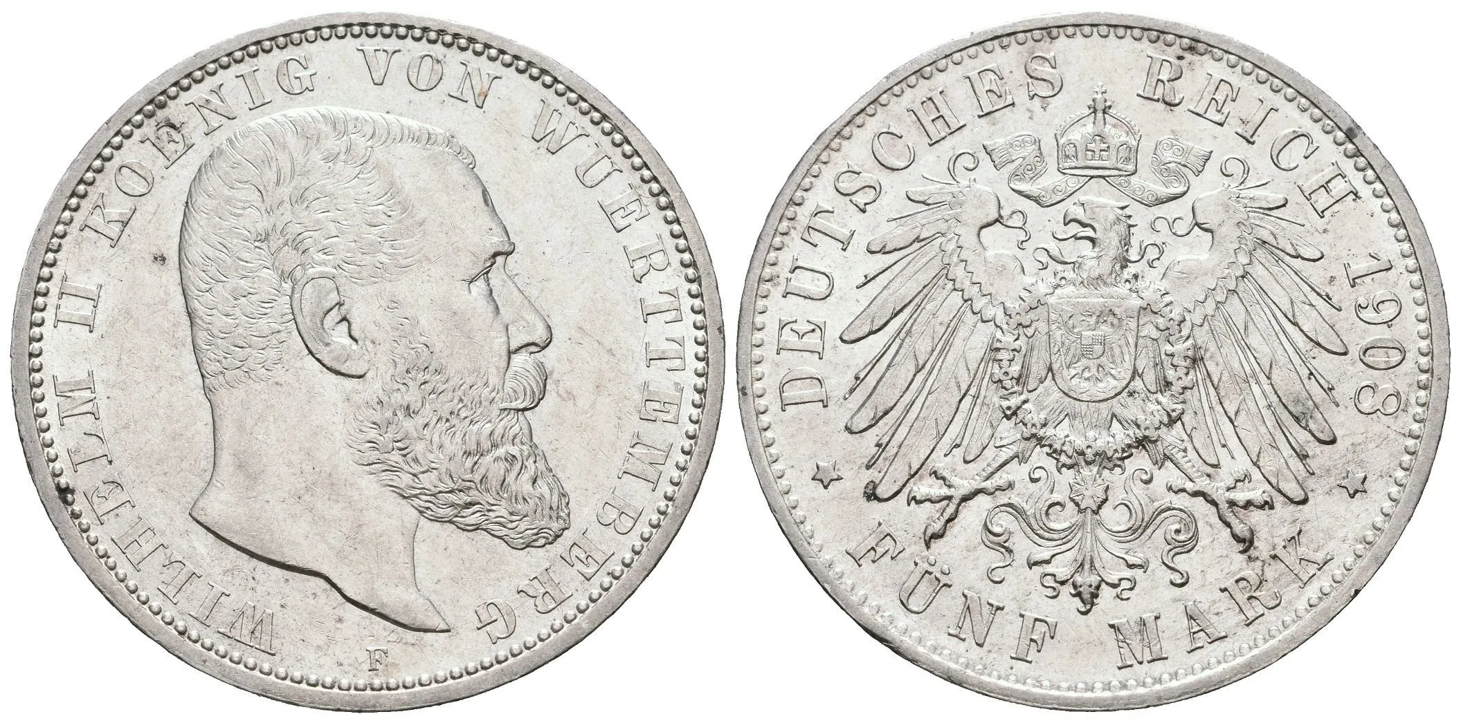 5 Marka 1908 F, J.176, krásná zachovalost, ražební lesk, rysky — 1