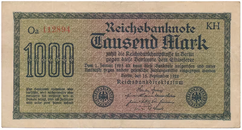 Německo, 1000 Mark 1922, vod. Achterstreifen, Ro.75o