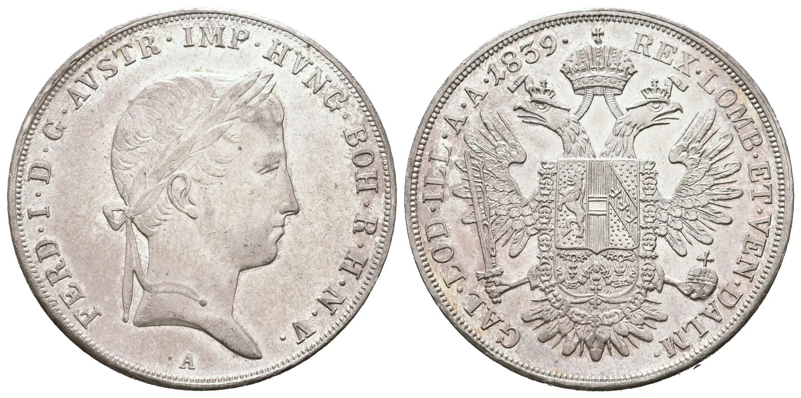 1/2 Tolar 1839 A, krásná zachovalost, lesk, patina, drobné rysky — 1
