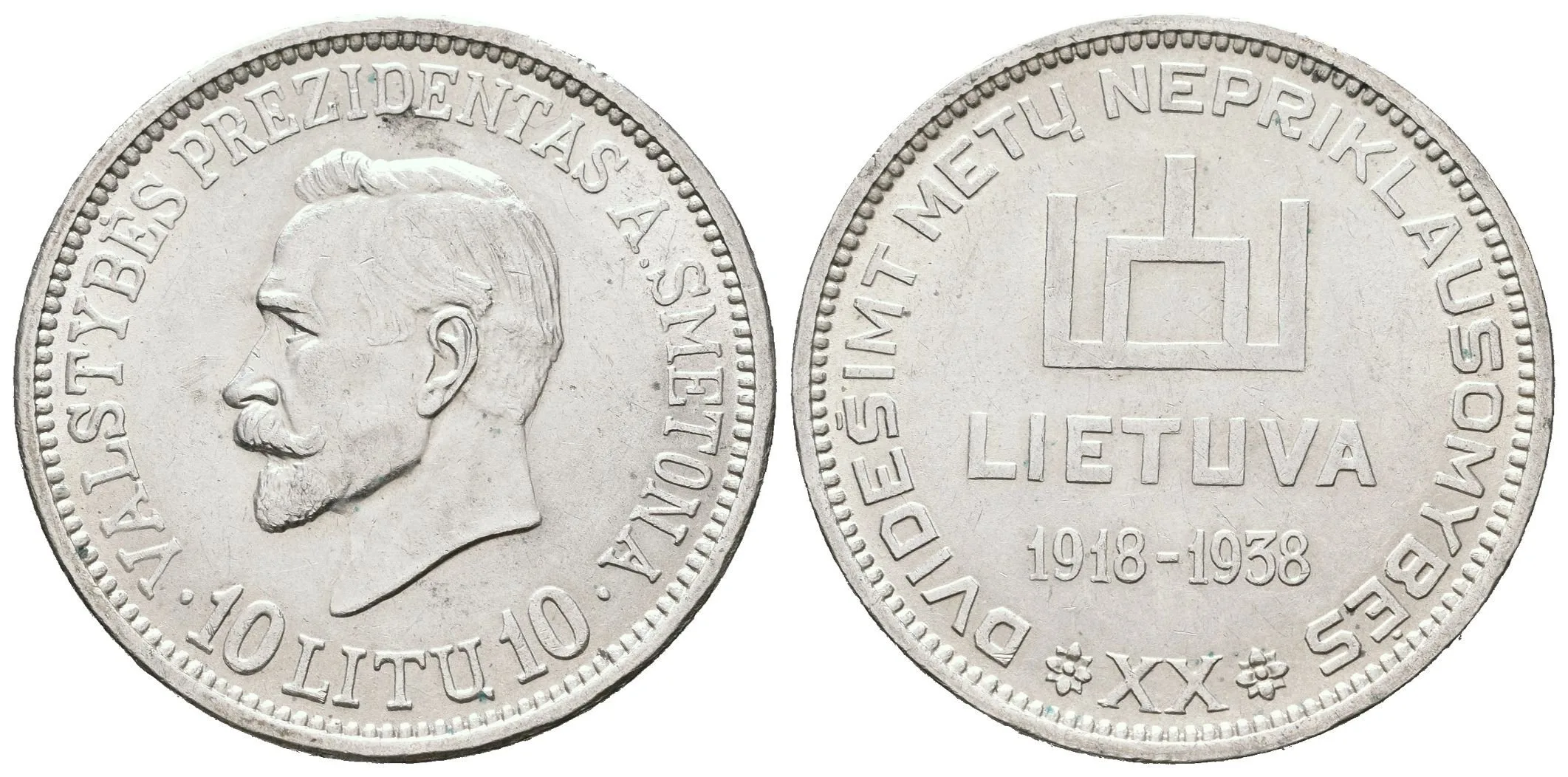 10 Litu 1936 - Prezident A. Smetona, KM.84, pěkná zachovalost, — 1