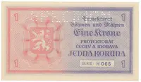 Protektorát Čechy a Morava, 1 Koruna b.d. (1940), tisk Haase, série H, perf. 1x SPECIMEN, Hej.30b.S1