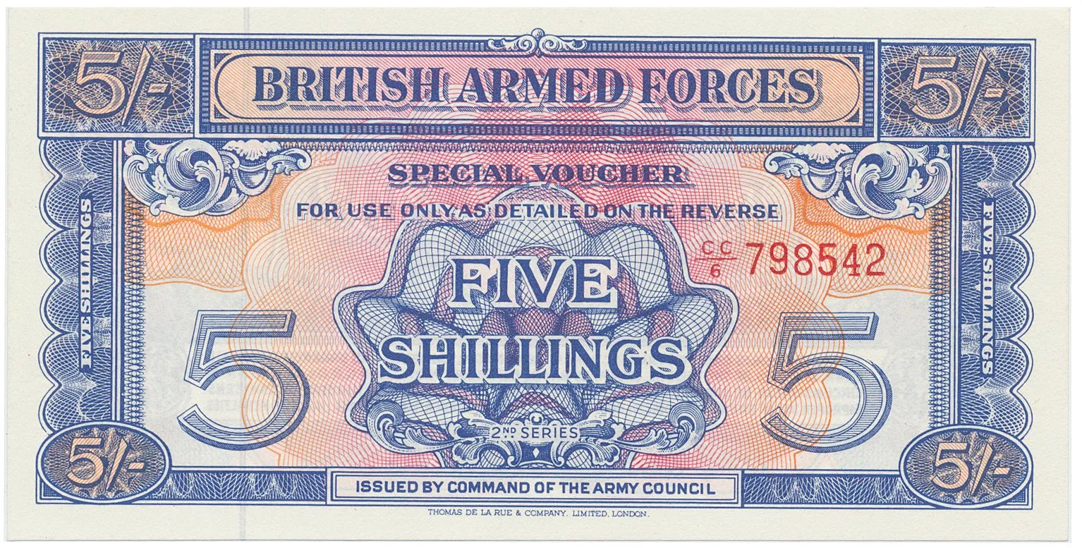 Velká Británie, 5 Shillings (1948), BAF - vojenské vydání, P.M20a