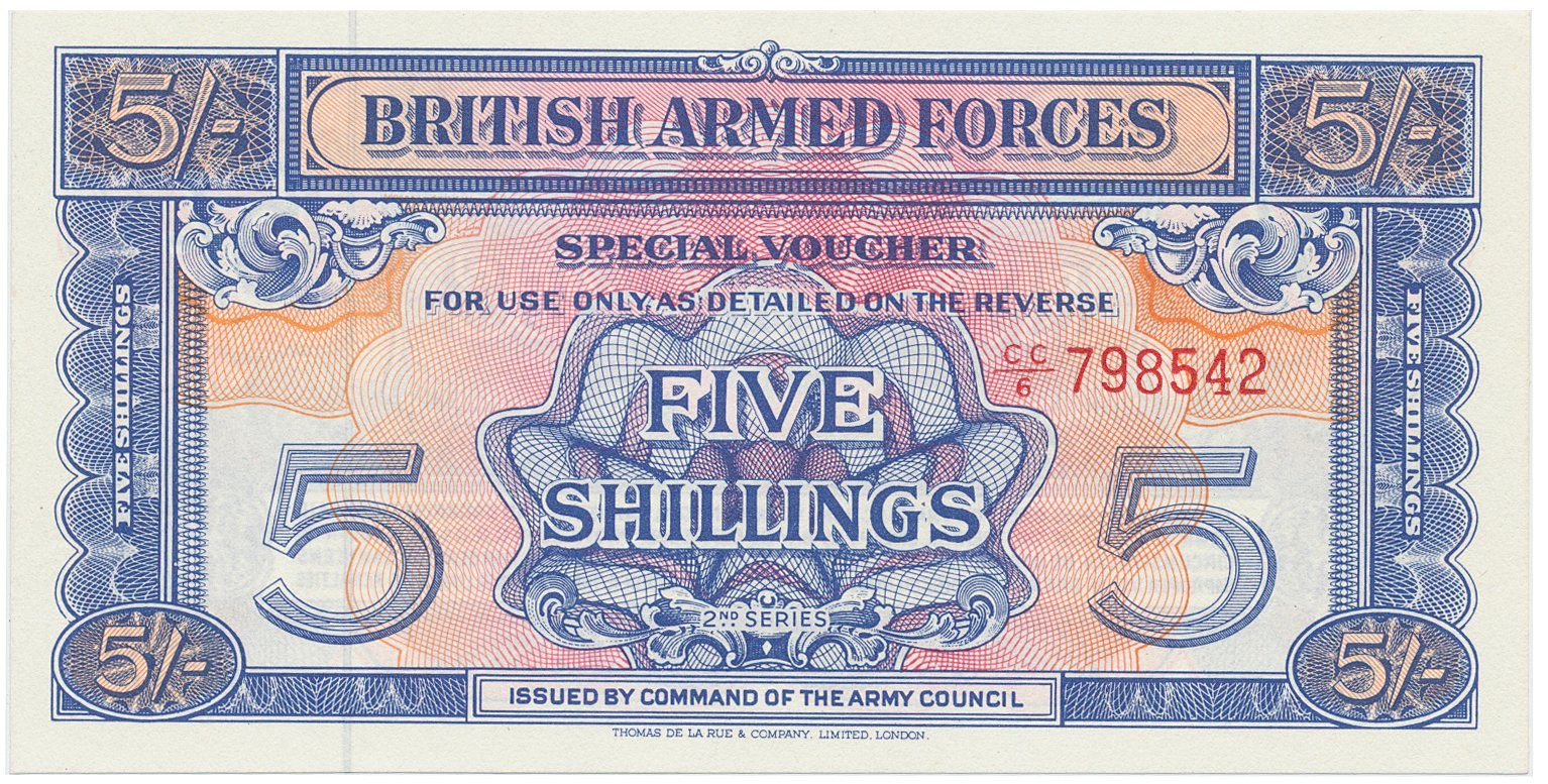 Velká Británie, 5 Shillings (1948), BAF - vojenské vydání, P.M20a