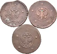 5 Kopějka 1725 MD, dále 5 Kopějka 1727 MD, 1730 MD, Moskva_3 ks — 2