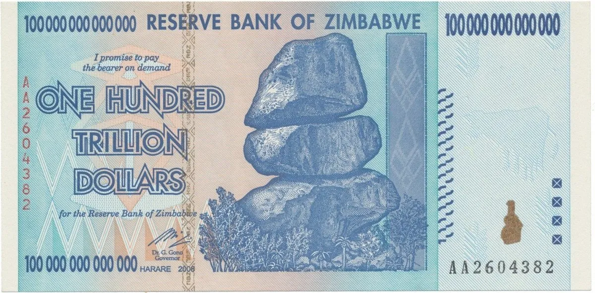 Zimbabwe, 100 Trillion Dollars 2008, nejvyšší nominál, P.91