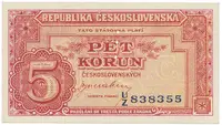 Československo, 5 Koruna b.d. (1945), perforace 3 md svisle, Hej.70a.S1