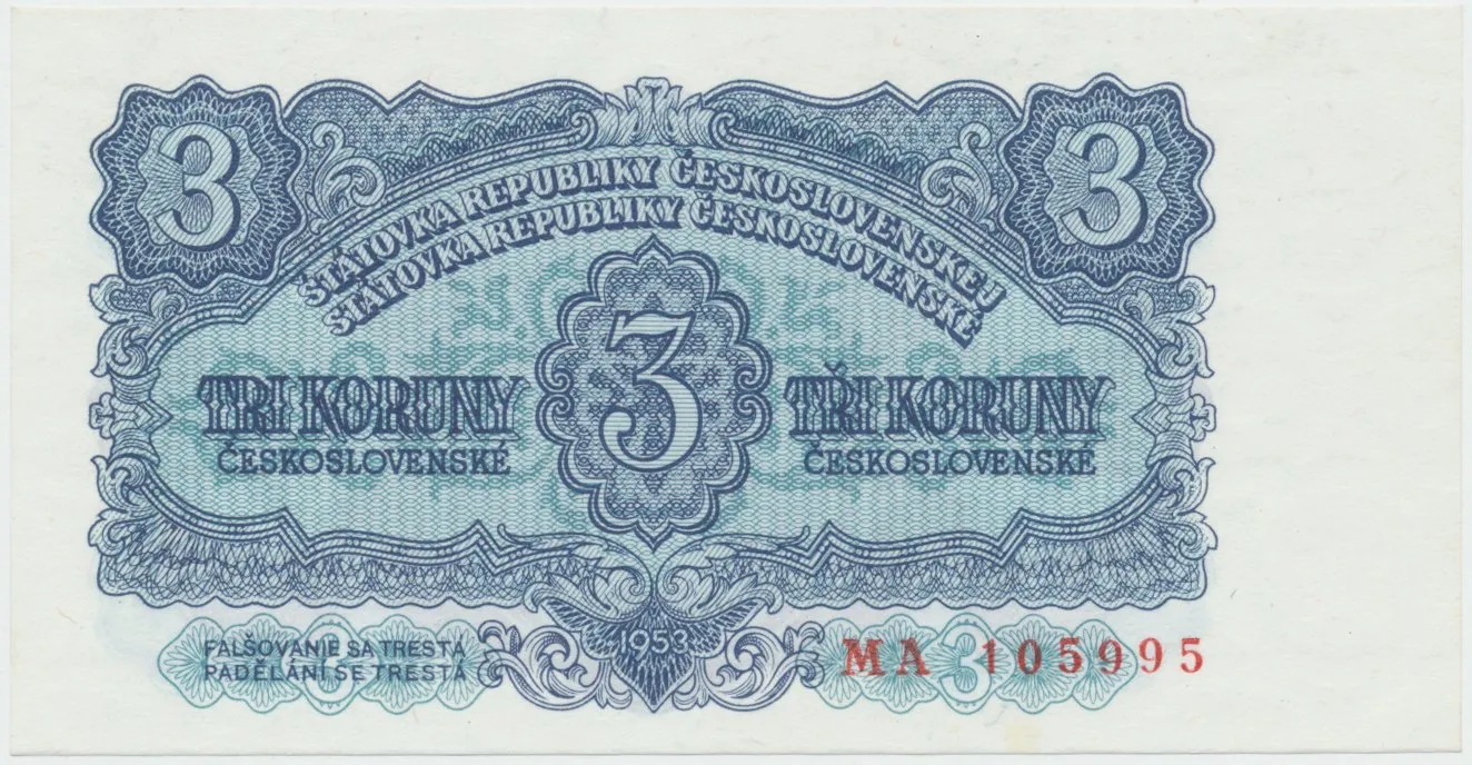 Československo, 3 Koruna 1953, tisk Praha, série MA, Hej.90b1