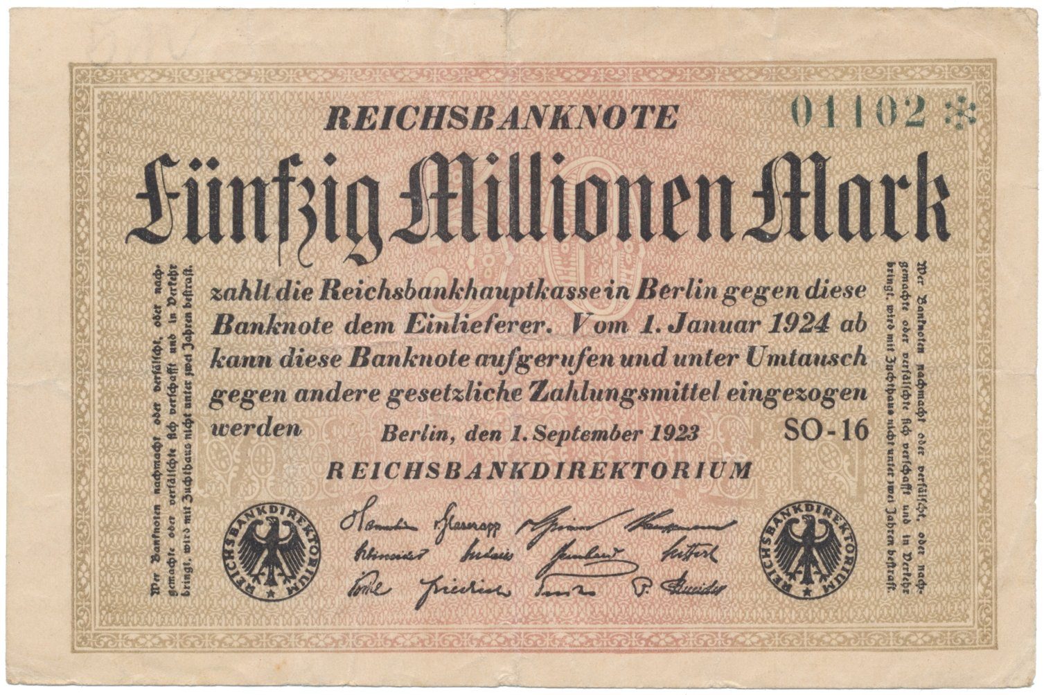 Německo, 50 Millionen Mark 1923, Ro.108d
