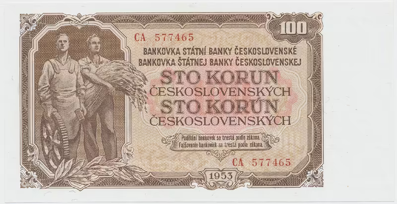 Československo, 100 Koruna 1953, tisk Moskva, série CA, Hej.95a1