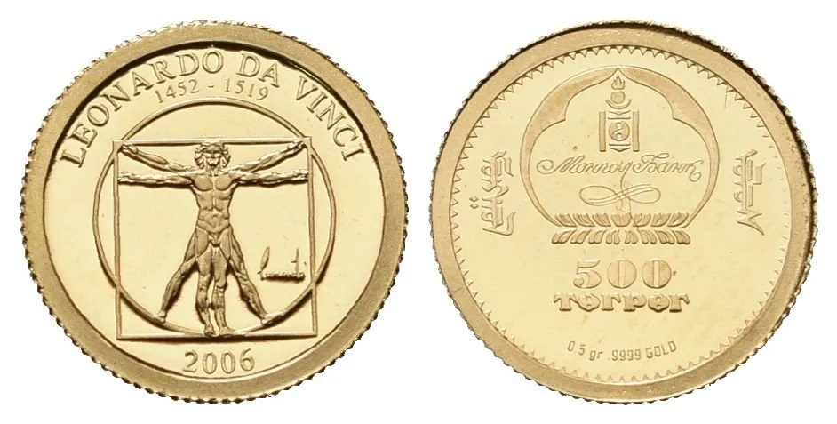 Mongolsko, 500 Tugrik 2008 - Leonardo da Vinci