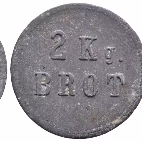Vroutek / Rüdig - Pekárna R. Harrant, známka na 2 kg chleba. Zn 25 mm,