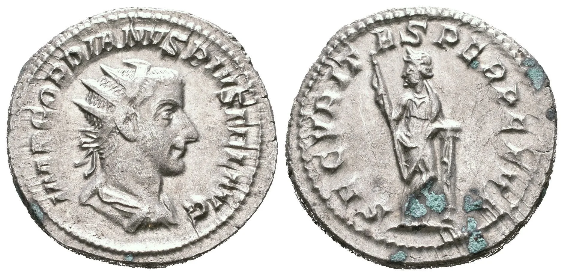 Antoninian, 243 - 244, Rv: SECVRIT-AS PERPETVA, stojící Securitas zleva drží — 1