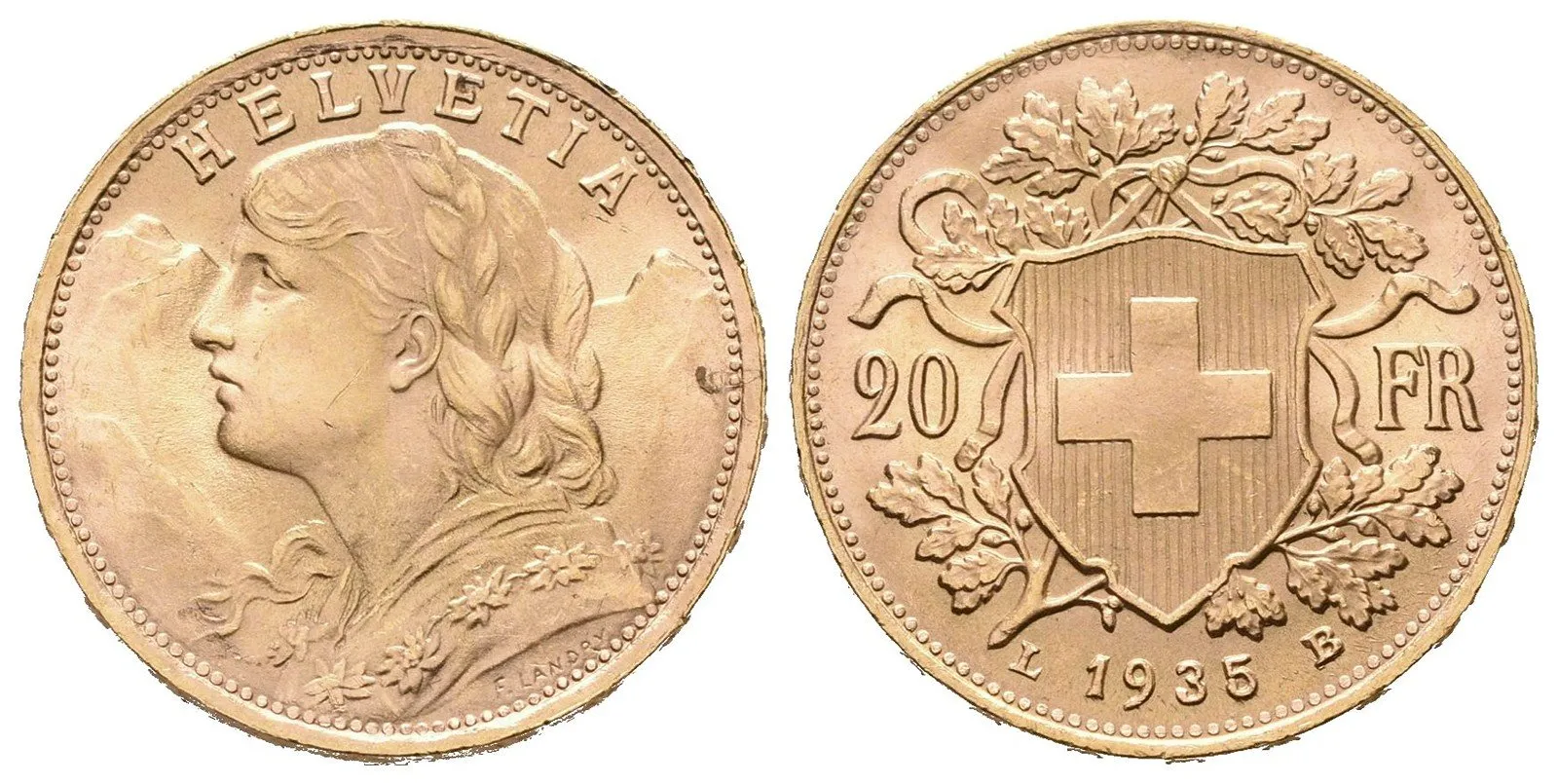 Švýcarsko, 20 Frank 1935 L-B