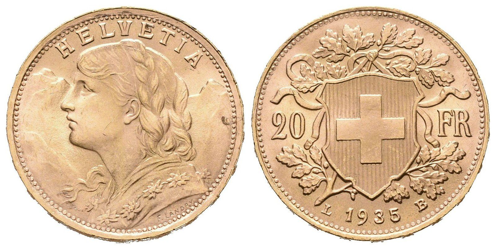 Švýcarsko, 20 Frank 1935 L-B