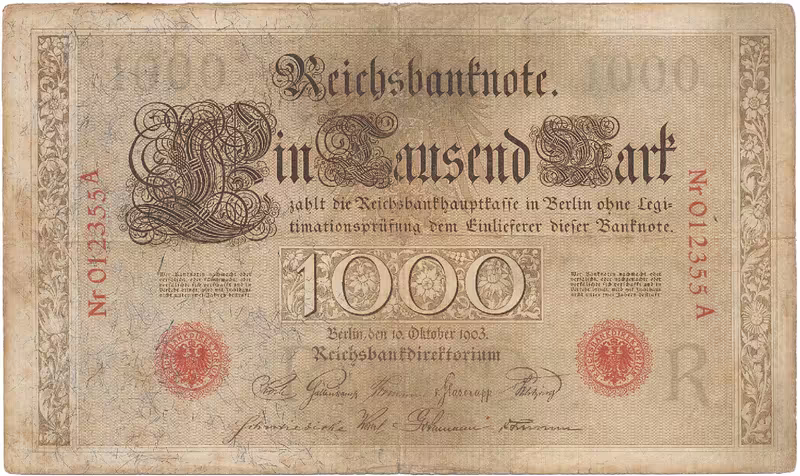 Německo, 1000 Mark 1903, Ro.21, 2x natrž. 3 mm