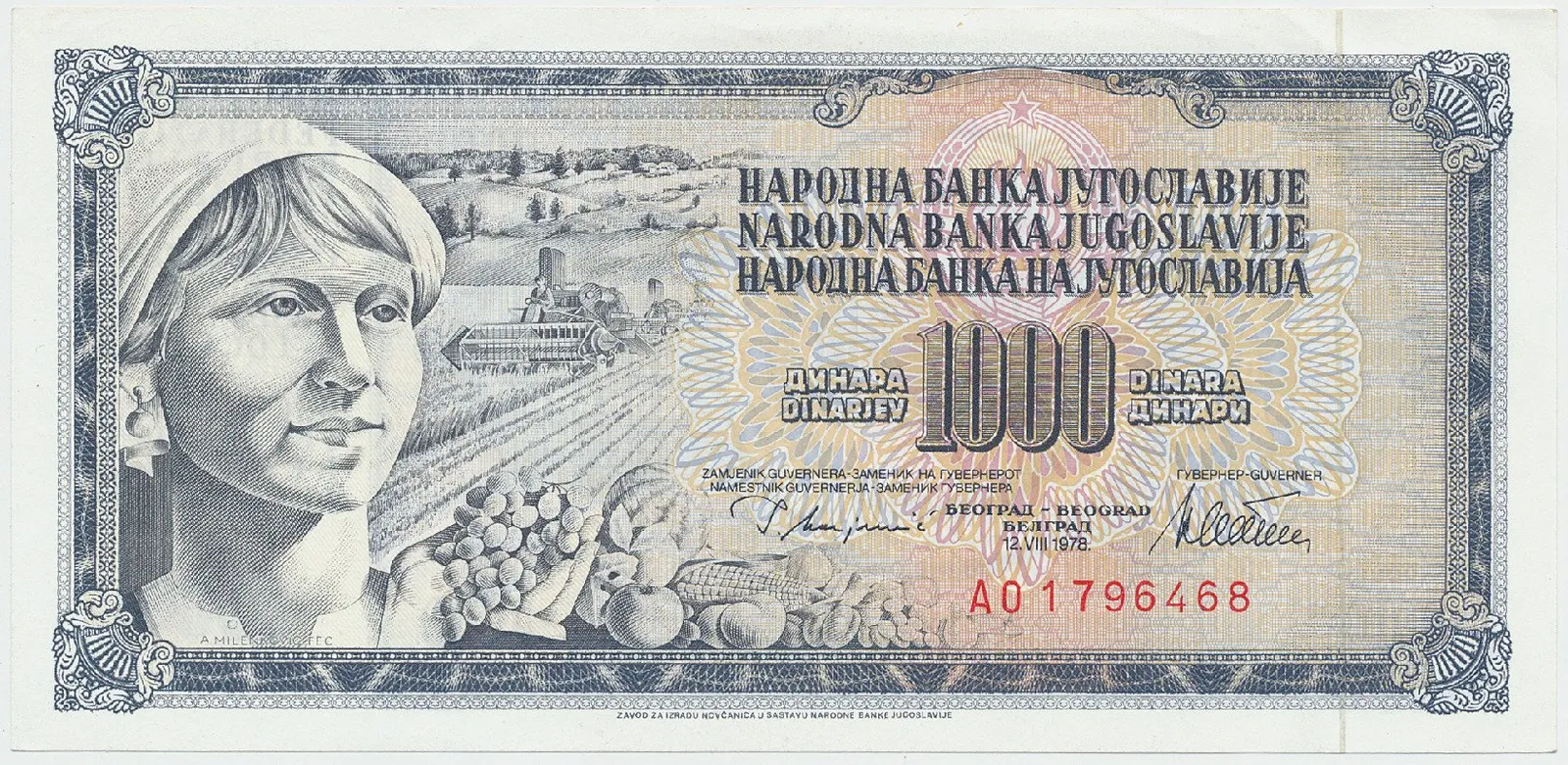 Jugoslávie, 1000 Dinara 1978, P.92c