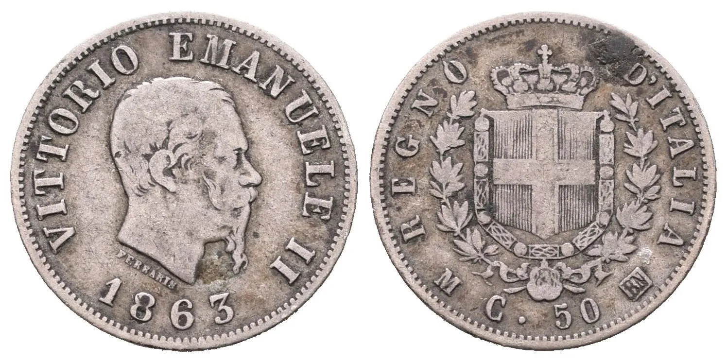 Itálie, 50 Centesimo 1863 M