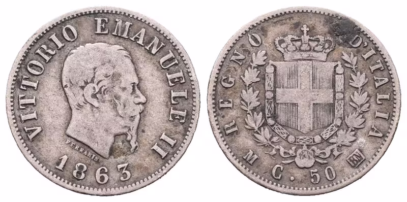 Itálie, 50 Centesimo 1863 M
