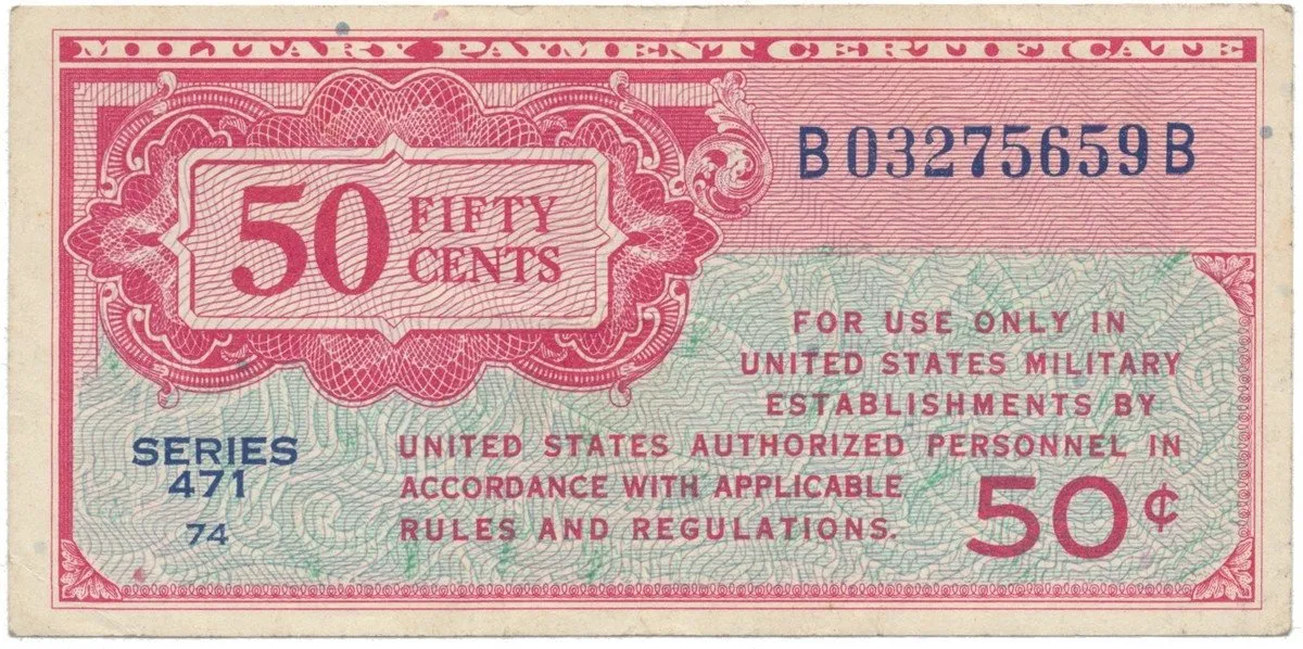 USA, vojenské vydání MPC, 50 Cents (1947~1948), P.M11