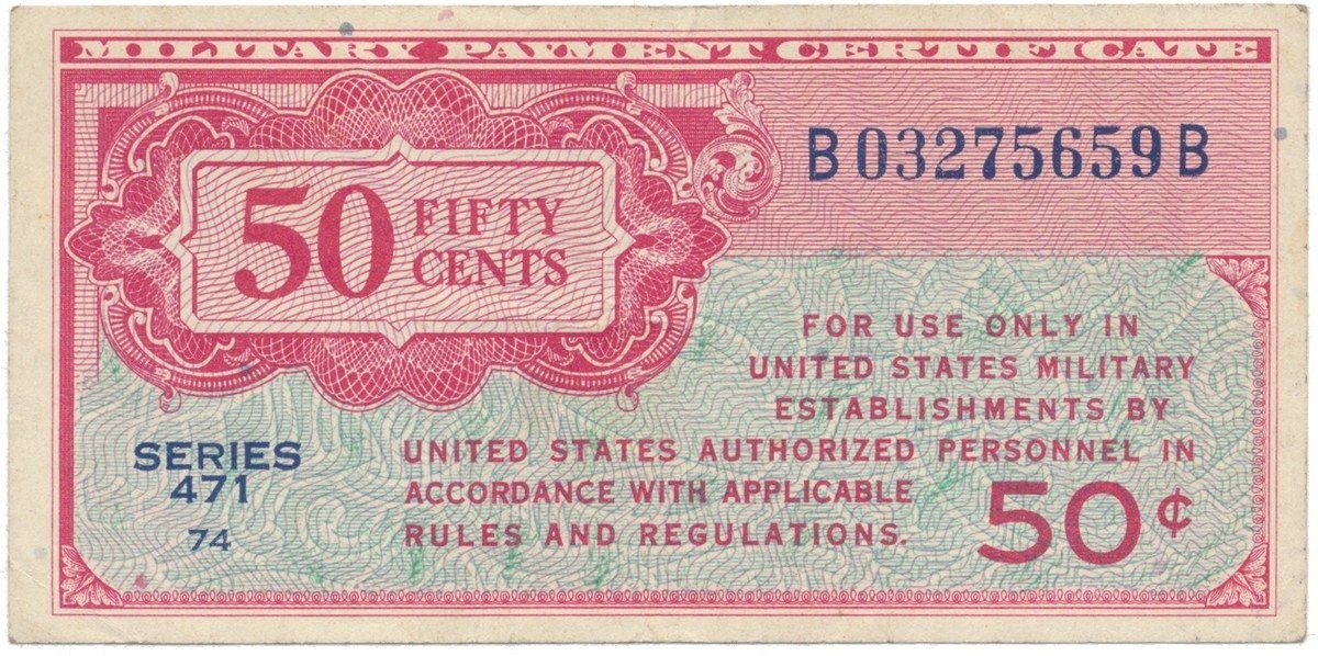 USA, vojenské vydání MPC, 50 Cents (1947~1948), P.M11