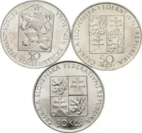 50 Kčs 1989 - Železnice Břeclav - Brno, 1990 - Anežka Česká, 1991 - parník Bohemia_3 ks — 2