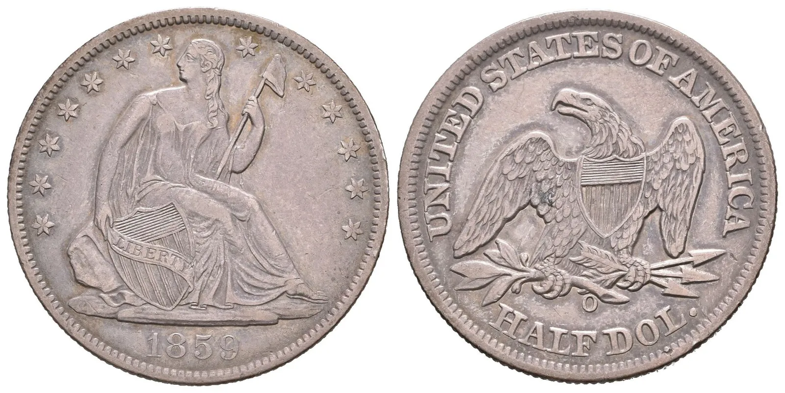 1/2 Dollar 1859 O, KM.A68, pěkná zachovalost, tmavá patina, zbytky lesku, — 1