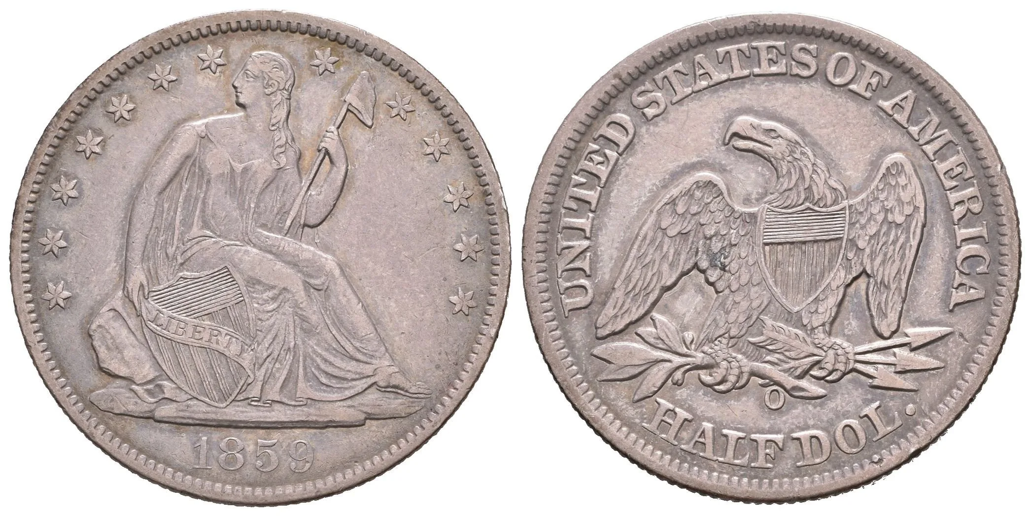 1/2 Dollar 1859 O, KM.A68, pěkná zachovalost, tmavá patina, zbytky lesku, — 1
