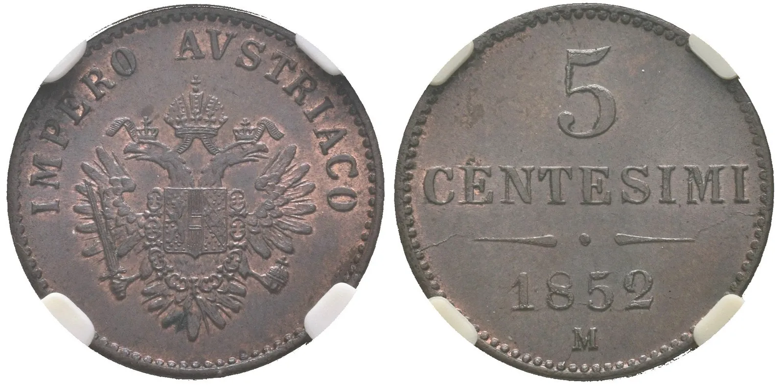 5 Centesimi 1852 M - IMPERO AVSTRIACO, etue CCG, hodnocení MS 64, — 1