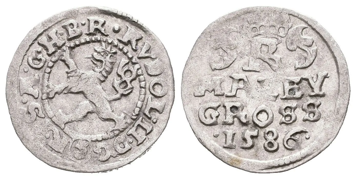 Malý groš 1586, České Budějovice-Mattighofer, HN.25a (opis 7a), — 1