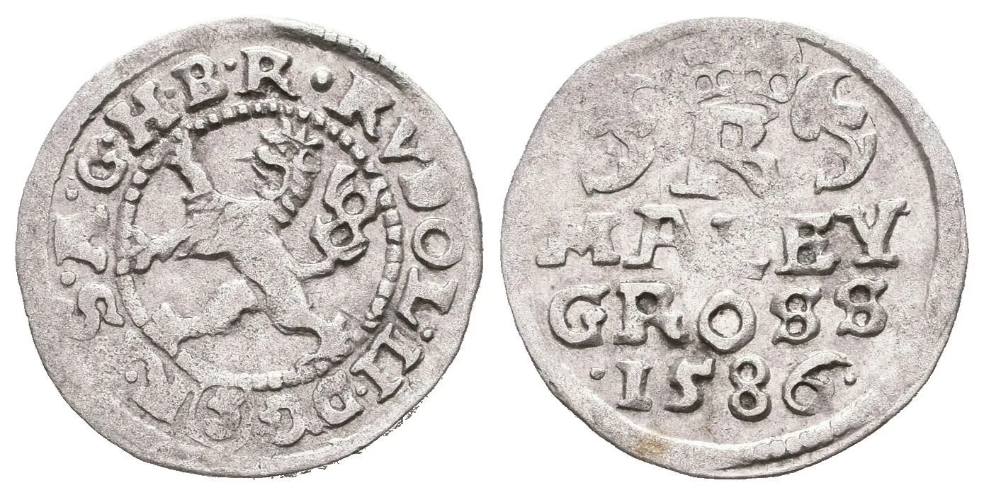 Malý groš 1586, České Budějovice-Mattighofer, HN.25a (opis 7a), — 1