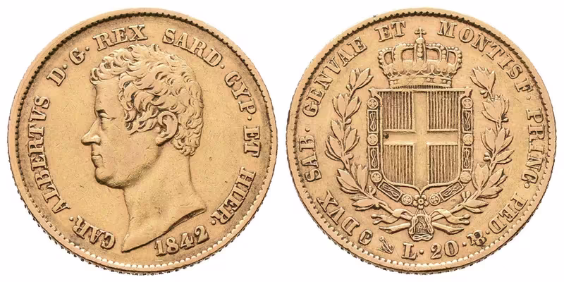 Sardínie, 20 Lira 1842 P
