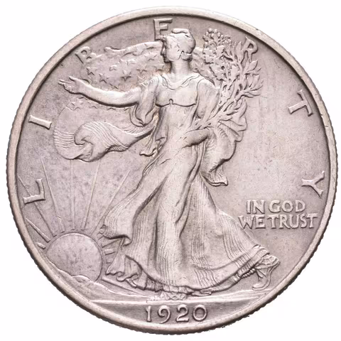 1/2 Dollar 1920, KM.142, pěkná zachovalost, patina, rysky